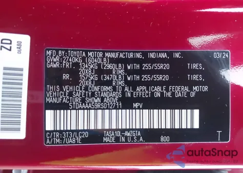 2024 Toyota Grand Highlander Limited из США, поврежденный, VIN 5TDAAAA59RS012711